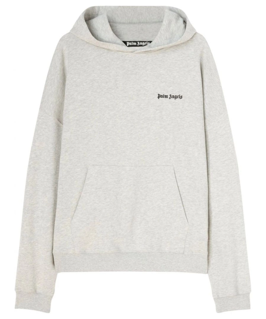 Palm Angels Mens Embroidered Logo Hoodie in Grey Cotton - Size Large